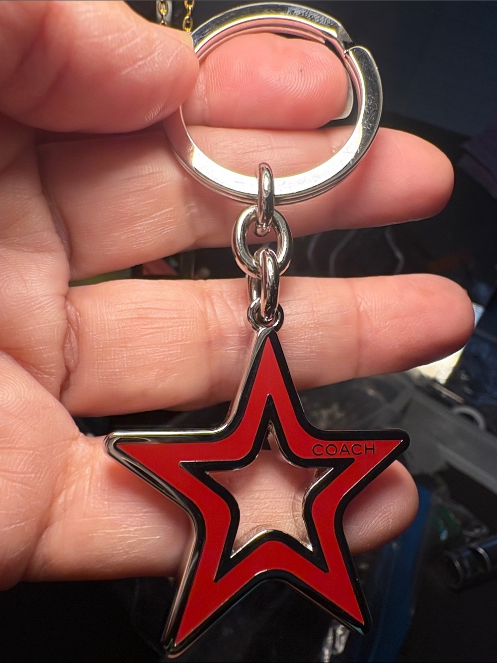 Coach Red and Silver Metal Star Keyring